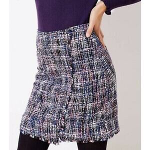 NWT Loft Woven tweed fringed skirt with a faux wrap size 10